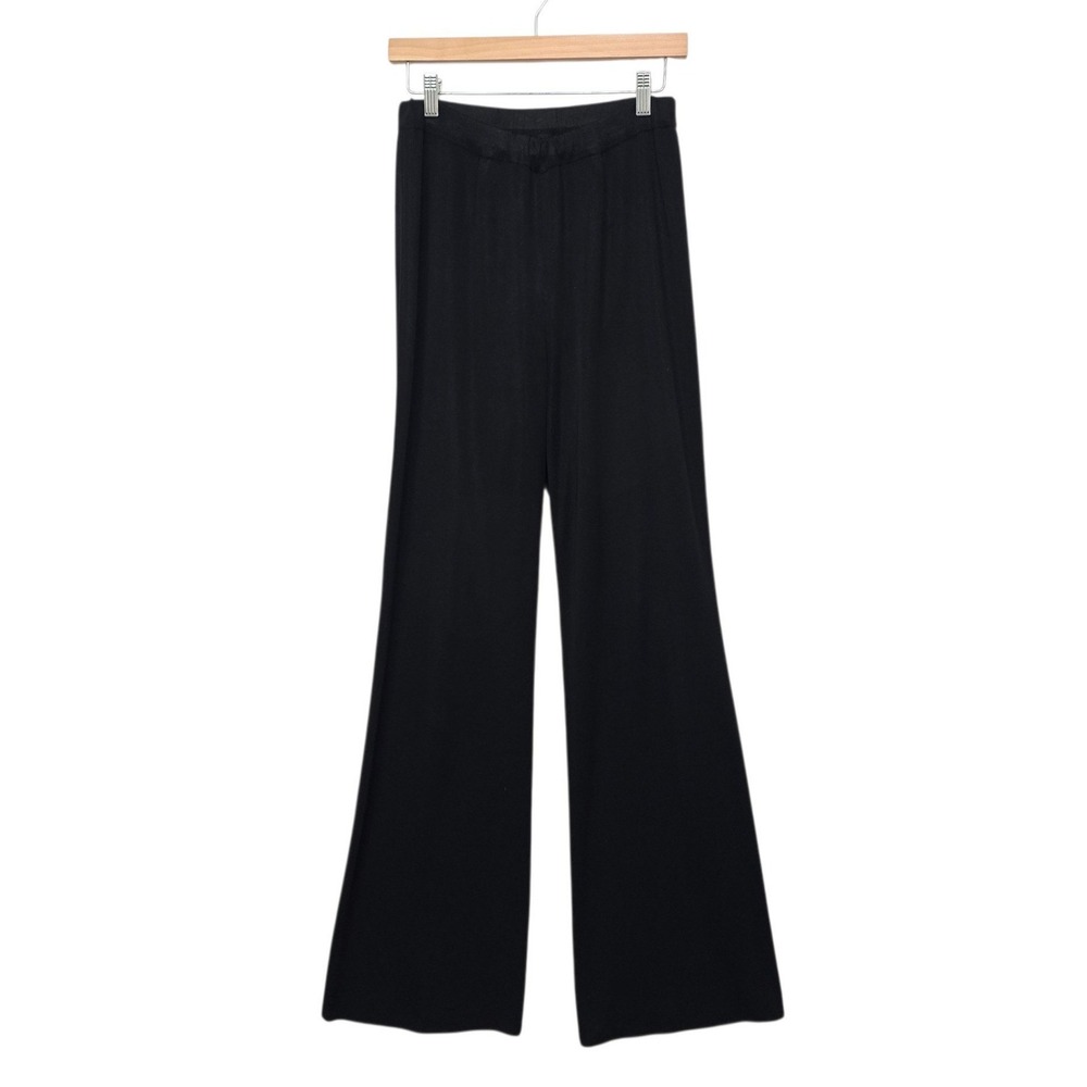 Exclusively Misook Black Knit Wide Leg Pants High Rise Elastic Waist Small